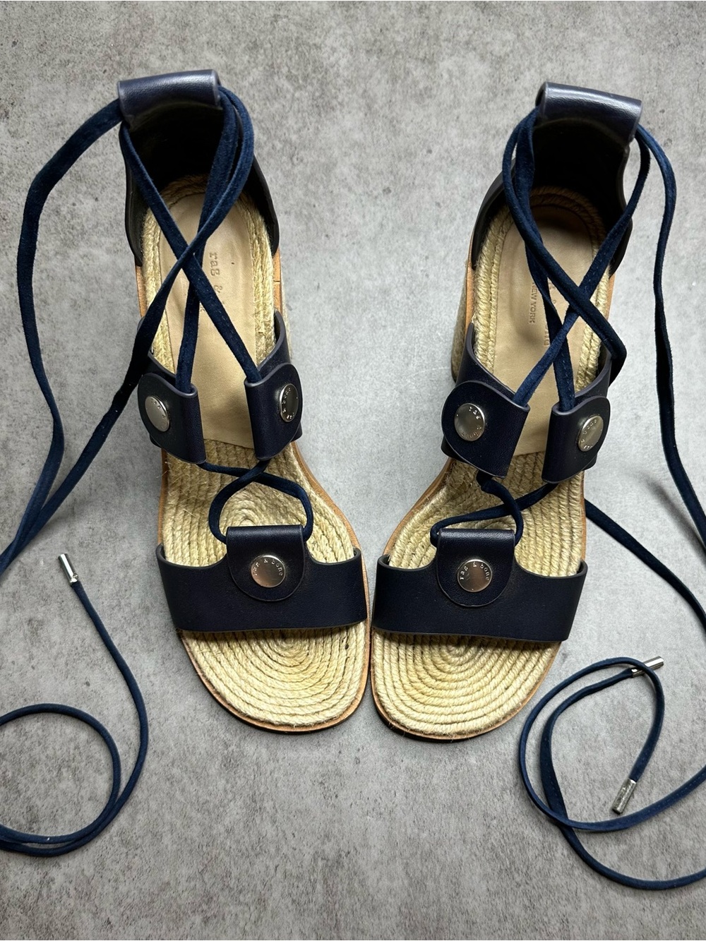 rag & bone Eden Navy Leather Lace-Up Block Heel Sandals